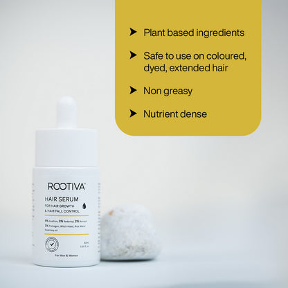 Rootiva Hair Serum with 4% Anagain, 3% Redensyl, 2% Baicapil, 1% Trichogen, Witch Hazel, Rosemary Oil & Rice Water for hair fall control & growth
